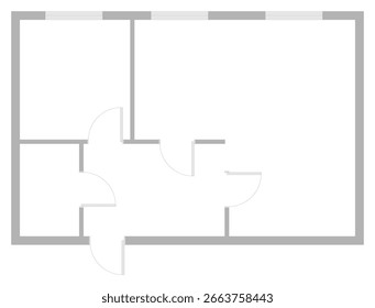 Architectural vector floorplan of unfurnished flat with black line drawing style. Home construction layout for apartment blueprint. Ideal for architecture design or interior planning concepts