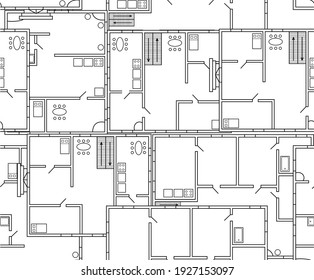 Architectural vector seamless pattern with designed house plans