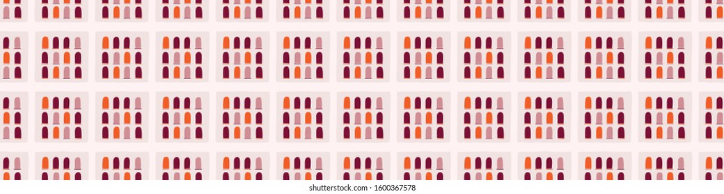 Architectural windows vector seamless banner pattern. Paper cut style collage border background. Urban glass facade band for vacation brochure. Travel tourism ribbon trim edge. Modern style.