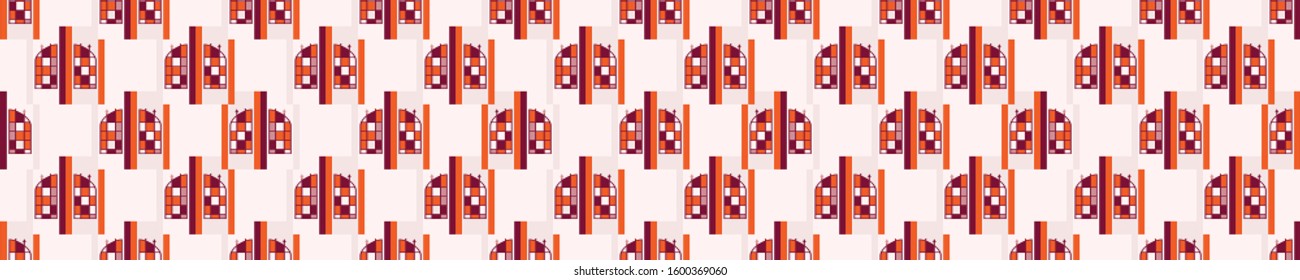Architectural windows vector seamless banner pattern. Paper cut style collage border background. Urban glass facade band for vacation brochure. Travel tourism ribbon trim edge. Modern style.
