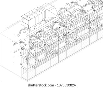 Architectural wireframe BIM design 3d illustration