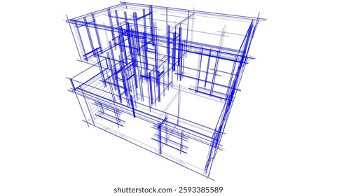  Architectural Wireframe. Modern House Building Design in Digital Sketch Style	
