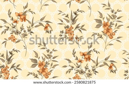 Architectural-style geometric Pattern archways adorned with floral ornamentation for classical wallpapers, elegant gift wraps, and vintage textiles.