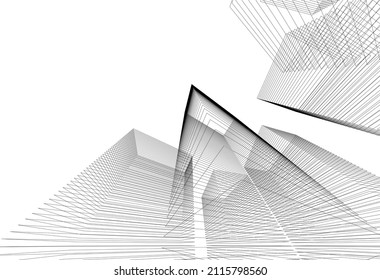 architecture 3d drawing vector illustration