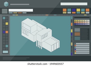 Architecture And 3D Modeling Software With Menu And Building Project