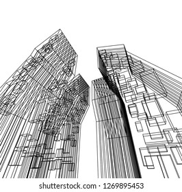 architecture abstract, 3d illustration