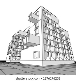 architecture abstract, 3d illustration