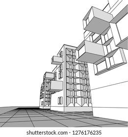 architecture abstract, 3d illustration