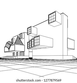 architecture abstract, 3d illustration