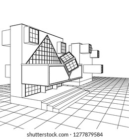 architecture abstract, 3d illustration