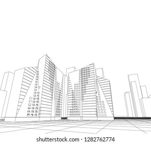 architecture abstract, 3d illustration