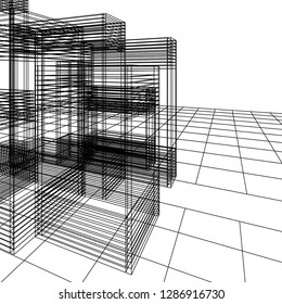 architecture abstract, 3d illustration