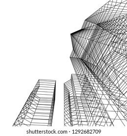 architecture abstract, 3d illustration