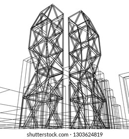 architecture abstract, 3d illustration