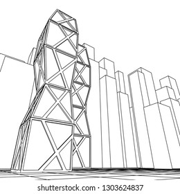 architecture abstract, 3d illustration