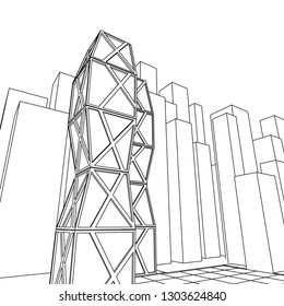 architecture abstract, 3d illustration