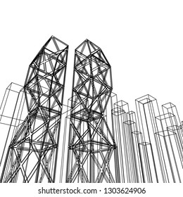 architecture abstract, 3d illustration