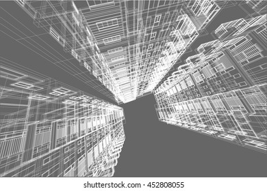architecture abstract, 3d illustration, building structure vector