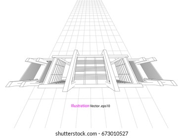 architecture abstract, 3d illustration, building structure vector
