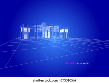 architecture abstract, 3d illustration, building structure vector