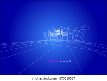 architecture abstract, 3d illustration, building structure vector