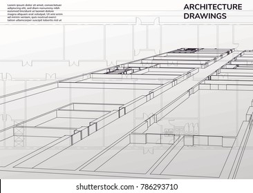 architecture abstract, 3d illustration Elements of architecture project, Futuristic background , vector ,illustration, Standard home - illustration. buildings at city drawing planing section isometric