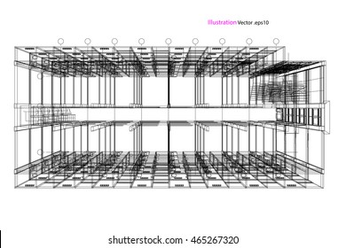 architecture abstract, 3d illustration, Top view building structure, floor plan vector