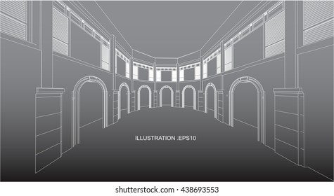 architecture abstract, 3d illustration, vector