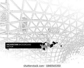 El fondo de diseño en blanco y negro abstracto de la arquitectura. El acristalamiento triangular panorámico con el telón de fondo de los rascacielos de la gran ciudad. Diseñar página de inicio. Ilustración vectorial