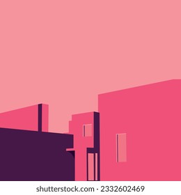 Architecture abstract. Minimal architectural buildings. Minimal city landscape flat style. Decoration or postcard or wall art prints. Vector illustration.