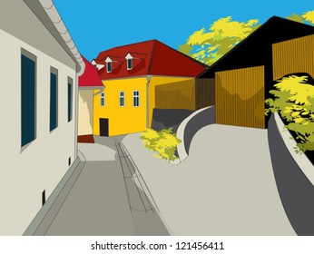 Architecture abstract sketch of a small village.