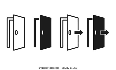Architecture access element pack, minimalist silhouette style, open entrances, exit signs, room portals, and door frames