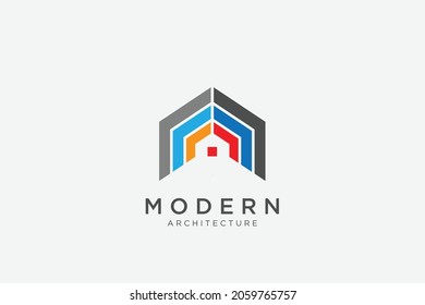 architecture agency logo design template. hexagonal building and home logo design concept. architect , designer, construction, residential, mortgage vector logo design illustration