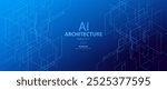 Architecture ai blue web banner. Innovation smart city technology background. Future urban architecture neon light buildings vector. Digital futuristic intelligence high tech town design banner.