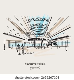 Design de aeroporto de arquitetura desenho à mão livre, desenho desenho de desenho de desenho de mão de desenho.