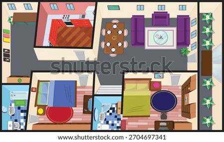 Architecture Apartment Design Concept Top View House Bedroom Living Room Kitchen Laundry Room and Bathroom Above Vector