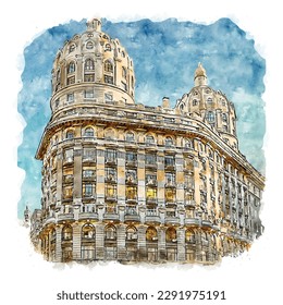 Architecture Argentina Watercolor sketch hand drawn illustration  graphic vector print for t shirt   background print design 
