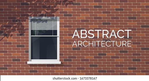 architecture background brick wall  facade window tree shadow vector illustration