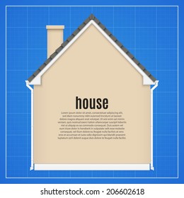 Architecture background with detailed house on a blueprint. Vector illustration