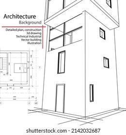 Fondo de arquitectura. Plano detallado, construcción 3d dibujo Ilustración técnica industrial del edificio.Eps 10 Elementos del proyecto de arquitectura Plan detallado