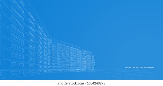 Architecture background. Perspective 3d Wireframe of building design 