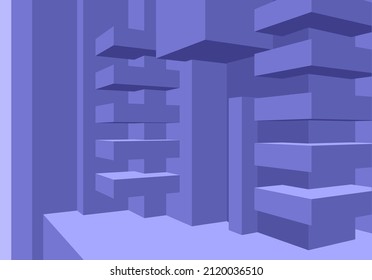 Architecture background with violet or very peri abstract 3D cubes composition and minimalistic style.