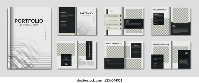 Architecture black and white portfolio design template, architecture and interior professional portfolio layout, print ready template, a4 standard size brochure for architecture portfolio