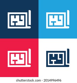 Architecture blue and red four color minimal icon set