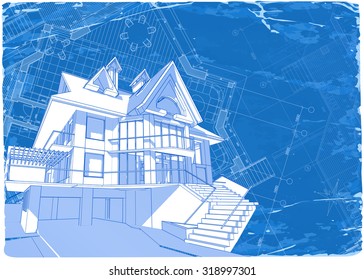 architecture blueprint - 3d house / vector illustration / Eps10