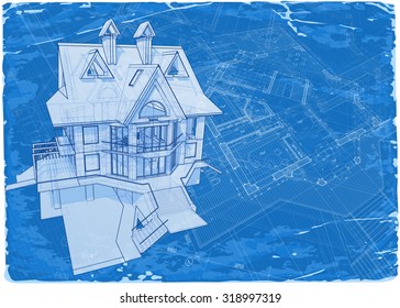 plano de arquitectura - ilustración 3d de la casa / vector / Eps10