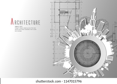 Architecture and Blueprint background.paper art style.