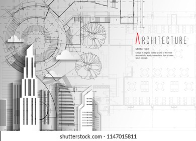 Architecture and Blueprint background.paper art style.