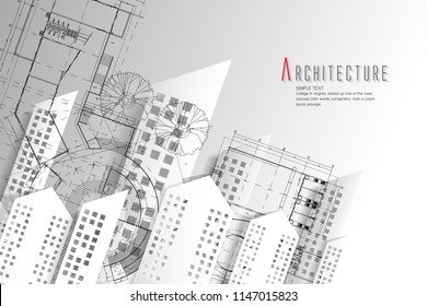 Architecture and Blueprint background.paper art style.