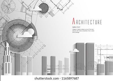 Architecture and Blueprint background.paper art style.